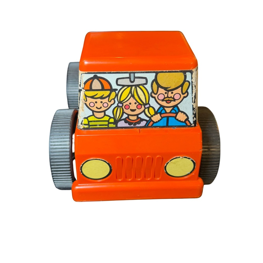 Vintage Tupperware Toys Orange Family Jeep Roller Sponge Toy Truck Made in USA